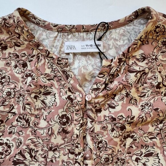 NWT Zara Girl Blouse Floral Ruffle Button Down Long Sleeve Shirt Top Sz 11-12 - Picture 7 of 12